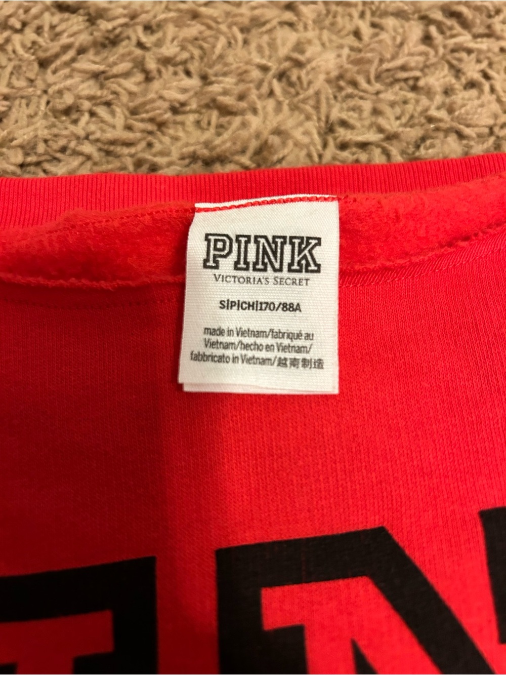 Victoria Secret PINK red and black logo off the shoulder sweatshirt size small - Picture 4 of 6